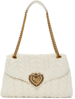 Dolce & Gabbana White Large Knit Devotion Shoulder Bag