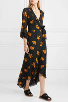 Thumbnail for your product : Ganni Fairfax Floral-print Chiffon Wrap Dress - Black