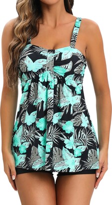 Viloree Womens Plus Size Tankini Sets with Shorts Swimsuits 2 Piece Swimwear  with Swim Top and Bottoms Blue & Flowers L - ShopStyle