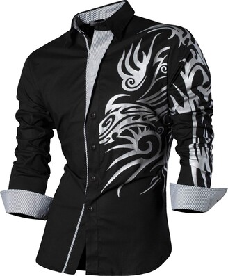 Sportrendy Men's Slim Fit Long Sleeve Casual Button Down Shirts Dragon Tattoo JZS041