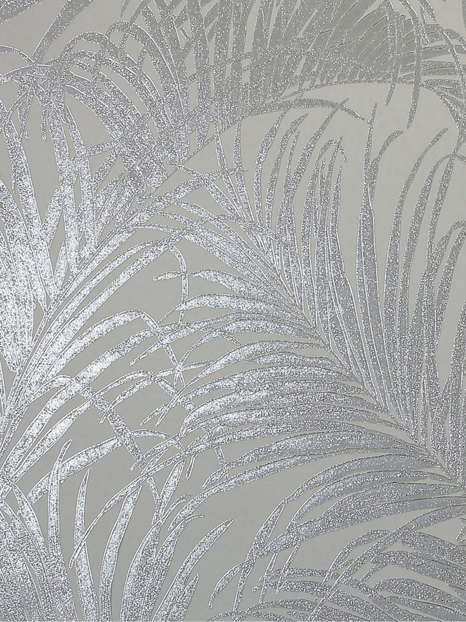 Arthouse Kiss Foil Palm Leaf Wallpaper Silver Grey - ShopStyle Kids