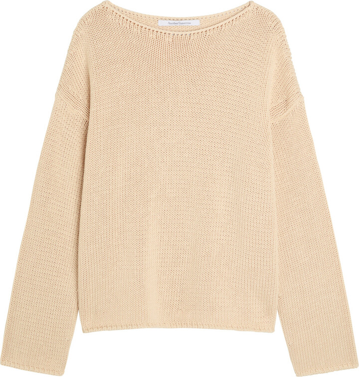ANOTHER TOMORROW Draped Ribbed Cotton-knit Jumper