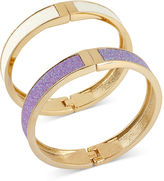 Thumbnail for your product : Betsey Johnson Bracelet Set, Gold-Tone White and Lilac Glitter Hinged Bangle Bracelets