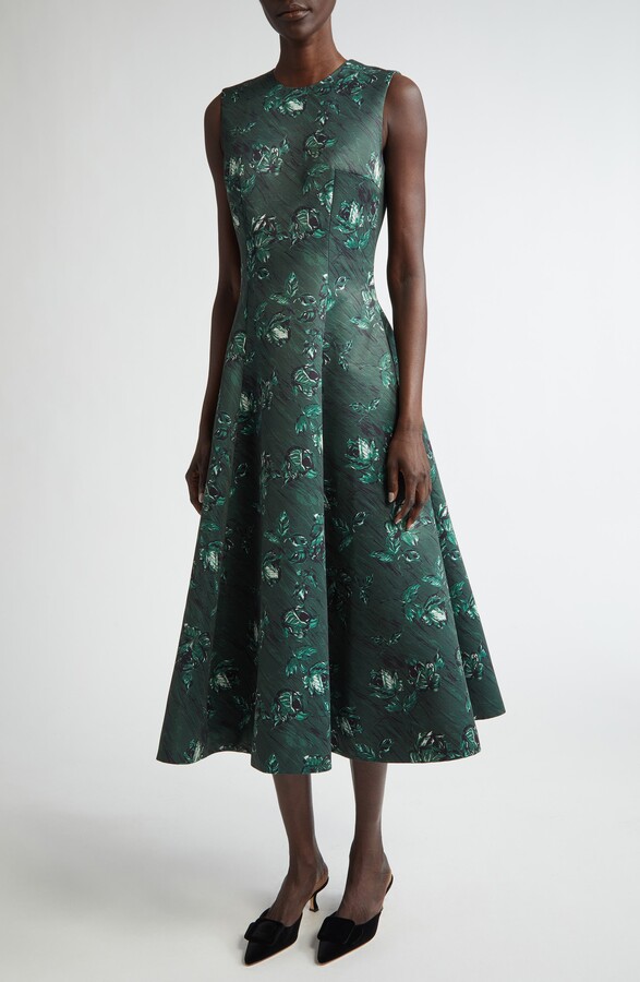 Mara Dahlia Print Sleeveless A-Line Midi Dress