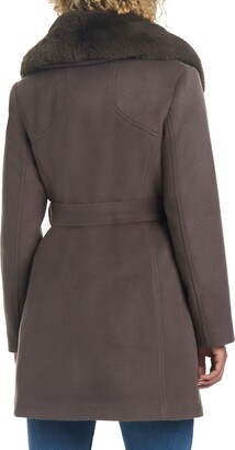 Vince Camuto Double Breasted Coat with Removable Faux Fur Collar