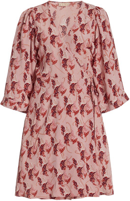By Ti Mo Women's Printed Crepe Mini Wrap Dress - Pink - Moda Operandi