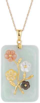Macy's Jade or Onyx Carved Flower Pendant Necklace (25x38mm) in 14k Gold-Plated Sterling Silver