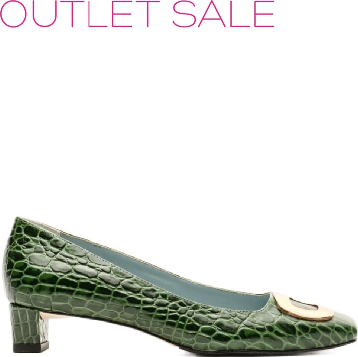 Frances Valentine Women's Mary Croc Mini Block Heel In Dark Green
