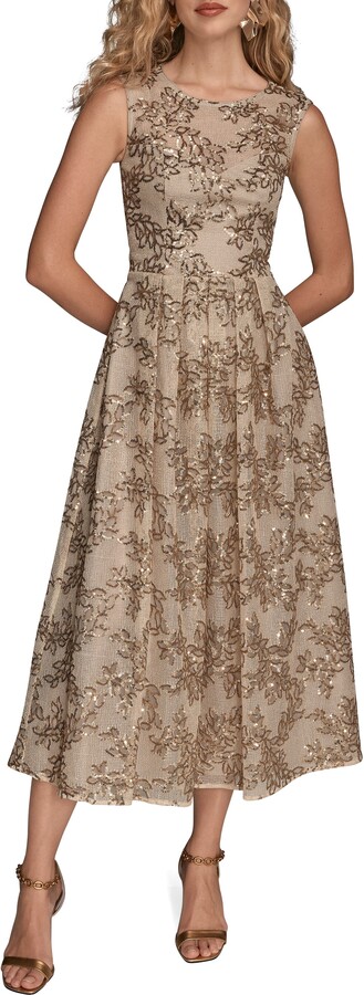 Donna Karan Floral Sequin Sleeveless Gown