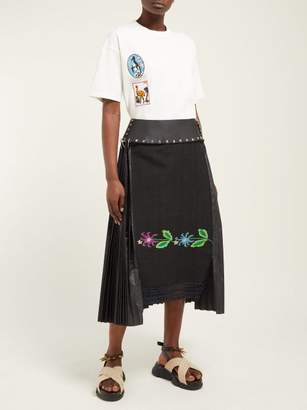 Chopova Lowena - Floral-embroidered Pleated Wool-blend Skirt - Womens - Black Multi