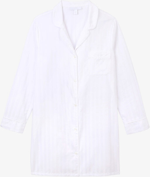 The White Company Womens White Classic Cotton Sateen Stripe Nightshirt L