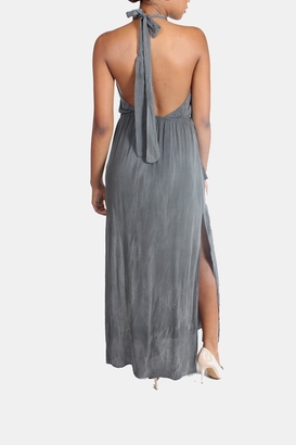 Sage Charcoal High-Neck Maxi-Dress