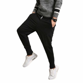 Fubotevic Mens Ruched Stitching Casual Drawstring Elastic Waisted Jogging Pants Trousers