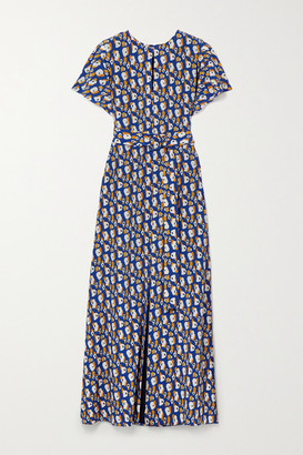 Jason Wu Belted Printed Silk-crepe Maxi Dress - Blue