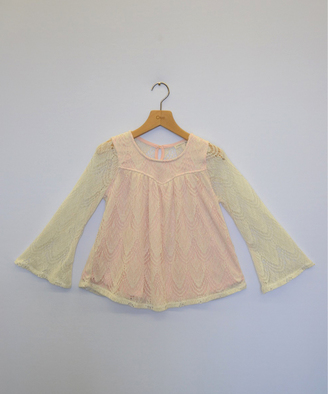 My Michelle Pink & Ivory Lace Long-Sleeve Top - Girls