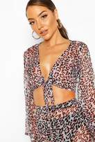Thumbnail for your product : boohoo Leopard Print Tie Front Beach Top