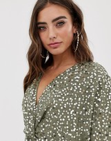Thumbnail for your product : ASOS DESIGN knot front kimono top in sequin