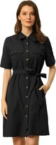 Thumbnail for your product : Allegra K Women's Safari Dresses Summer Cotton Short Sleeve Belted Button Down Shirtdress Tan XL