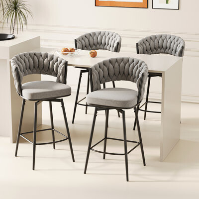 Latitude Run 360°Swivel Bar Chairs Set Of 2, Equipped With Soft Cushioned Backrest Counter Stool, Metal Leg Modern Luxury Kitchen Chair, Suitable For Family Dining