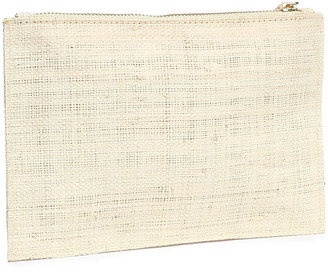 Kayu Pompom-embellished Embroidered Straw Pouch