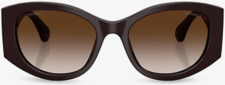 Chanel Womens Red Ch5524 Oval Acetate Sunglasses