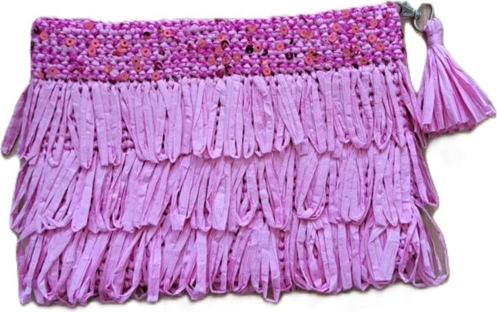 Springmoonatelier Luxury Star Candy Pink – Sequin And Tassel Handmade Raffia Bag