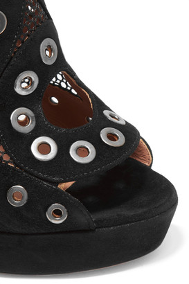 Alaia Eyelet-embellished Suede And Mesh Platform Sandals