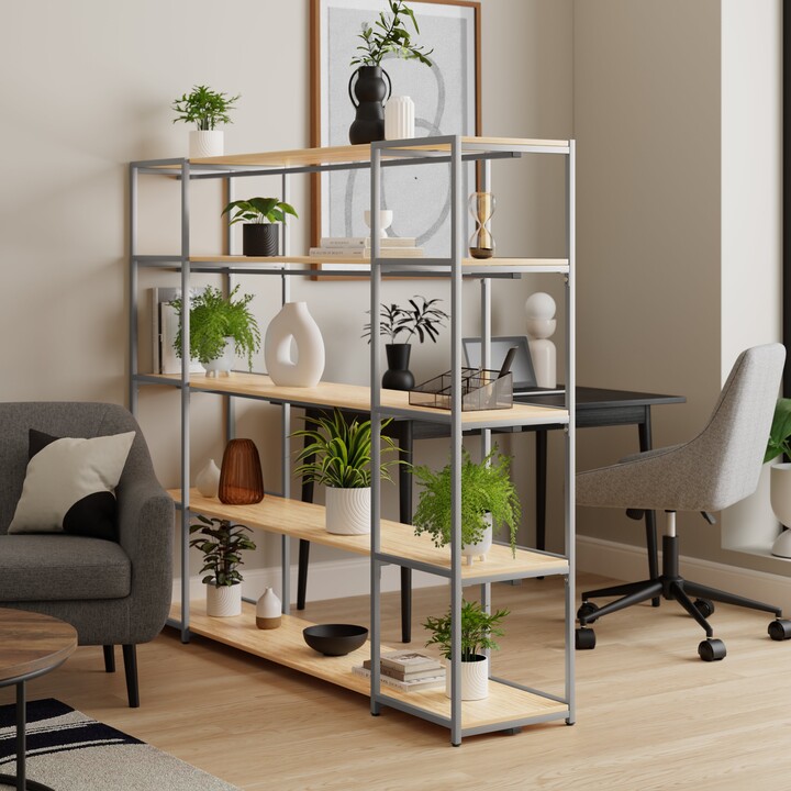 Dunelm Modular Silver & Light Oak 5 Shelf Wide Shelving Unit