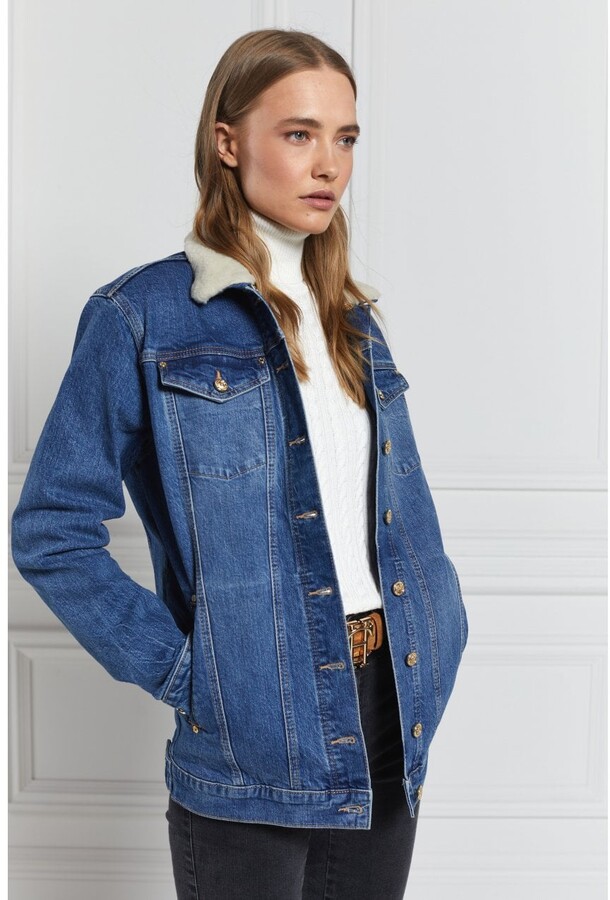 Holland Cooper Longline Denim Jacket With Sherpa Collar 12, Colo ...