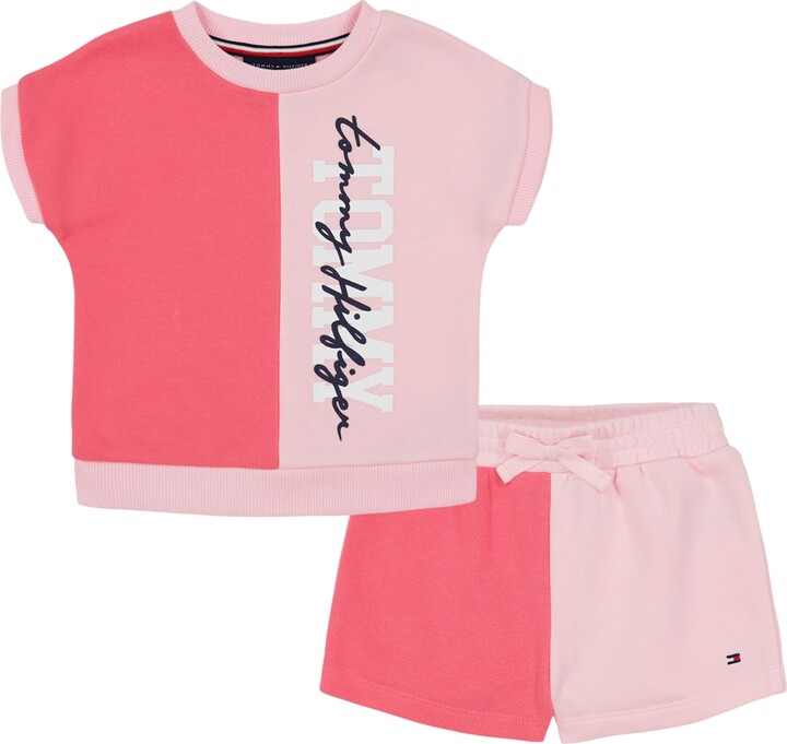 Tommy Hilfiger Baby Girls Logo Crewneck Pullover and French Terry Shorts, 2 Piece Set - ShopStyle