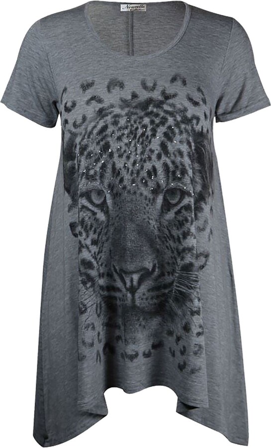 New Plus Size Womens Tiger Glitter Print Ladies Batwing Sleeve T-Shirt Top 14-28 