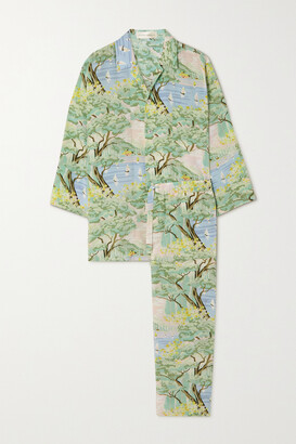 Olivia von Halle Casablanca Casca Printed Silk Crepe De Chine Pajama Set - Blue - small
