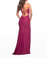 Thumbnail for your product : La Femme Leg-Slit Jersey Gown w/ Lace-Up Back