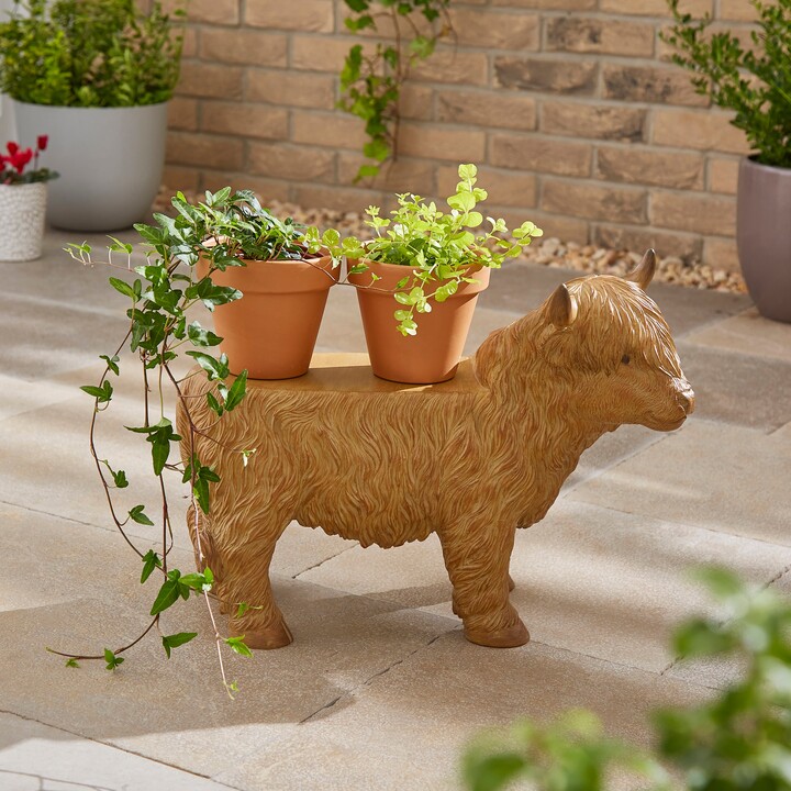 Dunelm Highland Cow Plant Stand Yellow ShopStyle Garden Decor