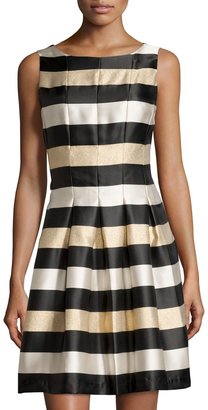 Chetta B Metallic-Stripe A-Line Dress, Black/Gold