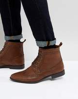 Thumbnail for your product : ASOS Design Brogue Boots In Tan Faux Leather
