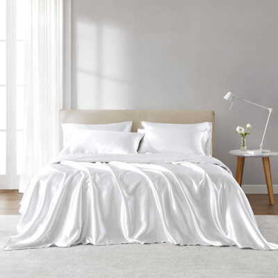 CaneCreations 4 Pcs White Luxury Satin Sheet - Wrinkle   Silky And Smooth Finish Fits 16\