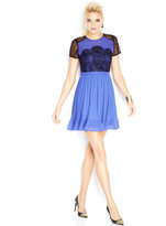 Thumbnail for your product : Made Fashion Week for Impulse Short-Sleeve High-Neck Lace-Inset Dress