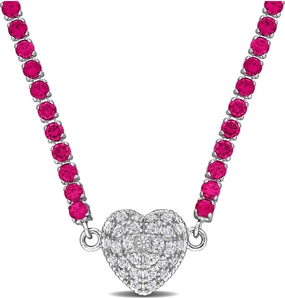 Everly Jewelry EVERLYJEWELRY|SterlingSilver141/4CTTGWCreatedRubyCreatedWhiteSapphireNecklaceWithChain