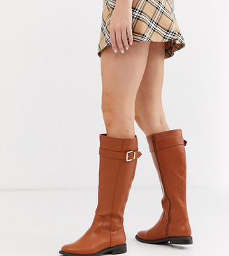 tan flat knee high boots uk