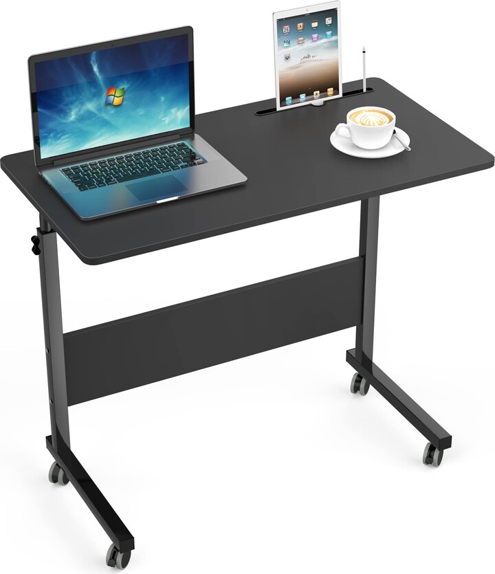 Soges Mobile Side Table 31.5 Inch Sofa Table with Slot & Wheels Mobile Laptop Computer Desk Adjustable Movable Laptop Computer Stand Office Side Table