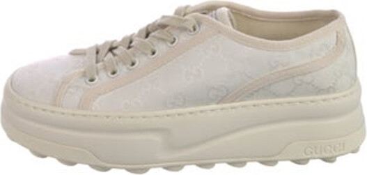 Gucci Canvas Low Top Sneakers Neutrals GG Canvas Round-Toes Platform Lace-Up Closure at Uppers Includes Box & Dust Bag Designer