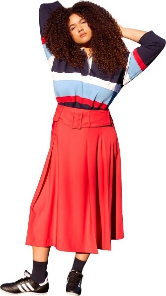 ELOQUII ELOQUIIPleatedBeltedMidiSkirt-18Red