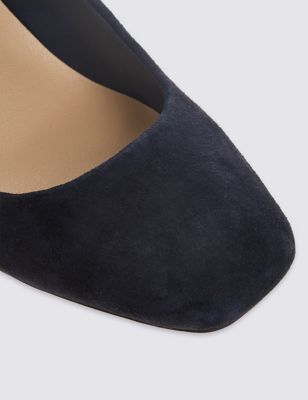 Marks and Spencer Suede Block Heel Square Toe Court Shoes