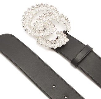 Gucci GG Crystal-embellished Leather Belt - Black