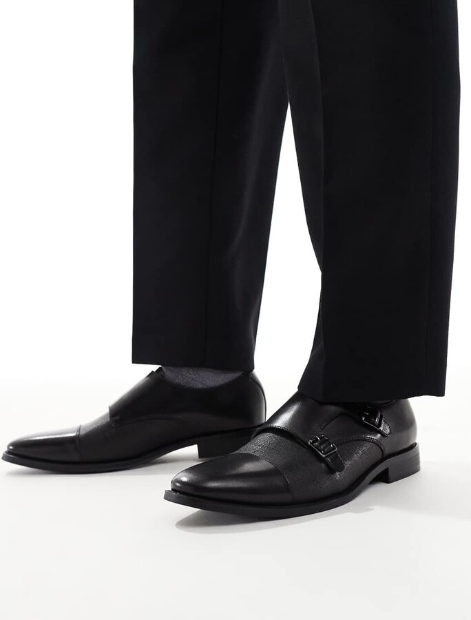 Schuh Rocky double strap monk shoes in leather black