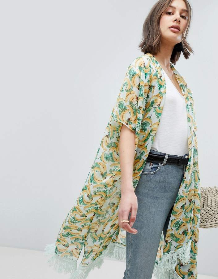 Vero Moda Printed Fringe Oversize Kimono - ShopStyle Tops