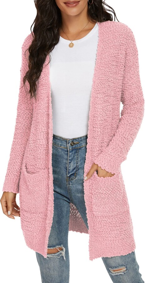 PINK ROSE Womens Long Sleeve Sweater Cardigan with Pockets