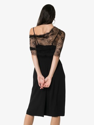 Prada Lace-Panelled Floral-Appliqued Midi Dress