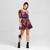 Thumbnail for your product : 3Hearts Women's Floral Printed Velvet Lace Waist Dress - 3Hearts (Juniors') Burgundy